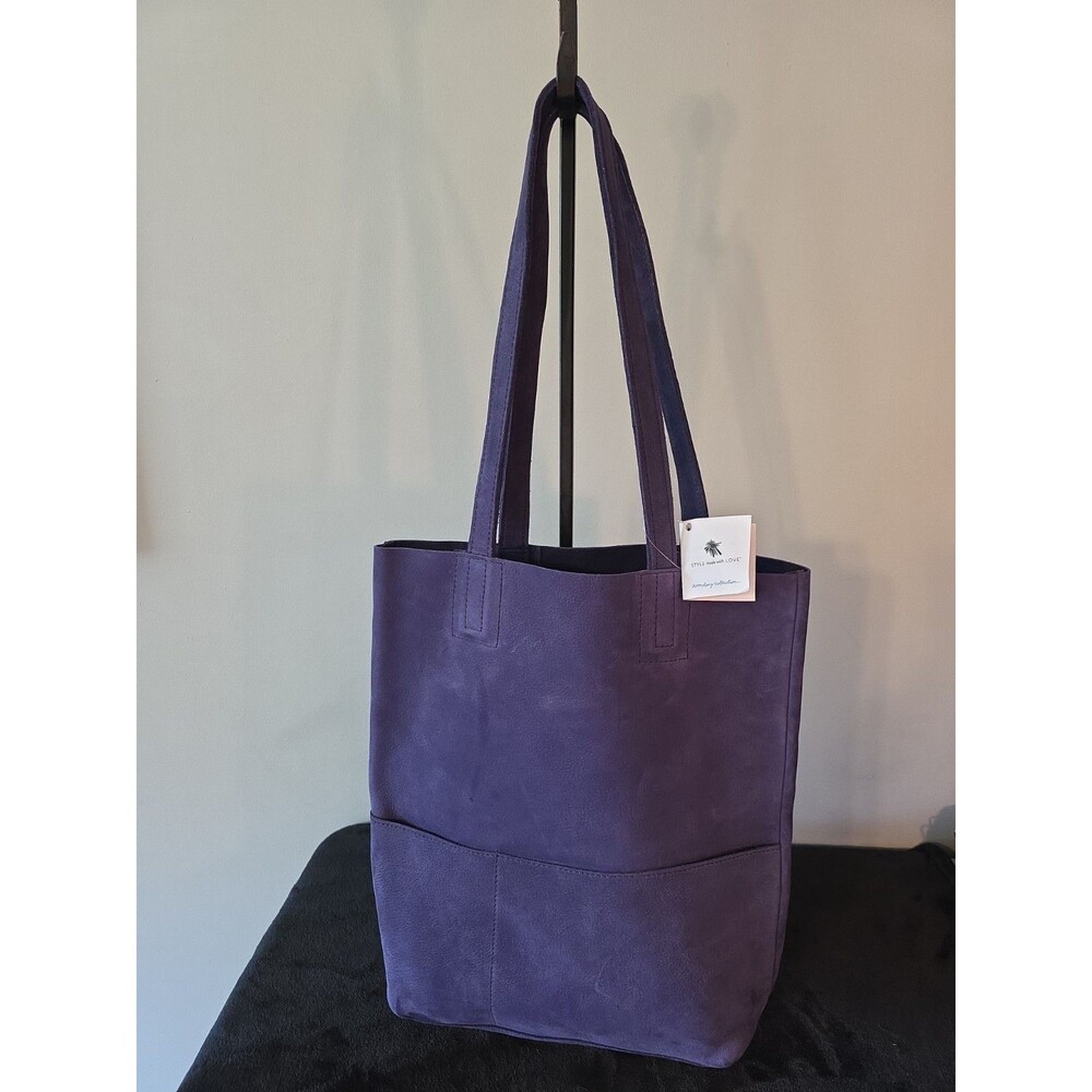 Noonday Collection Suede Large Purple Eggplant Tote Bag Purse